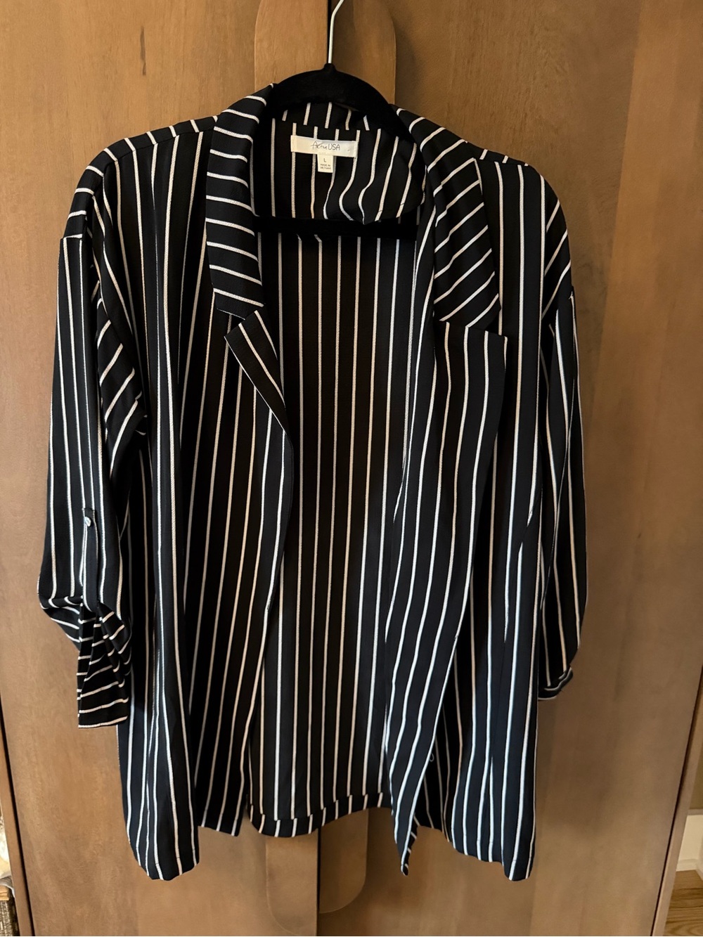 Active USA Black and White Vertical Stripe Blazer